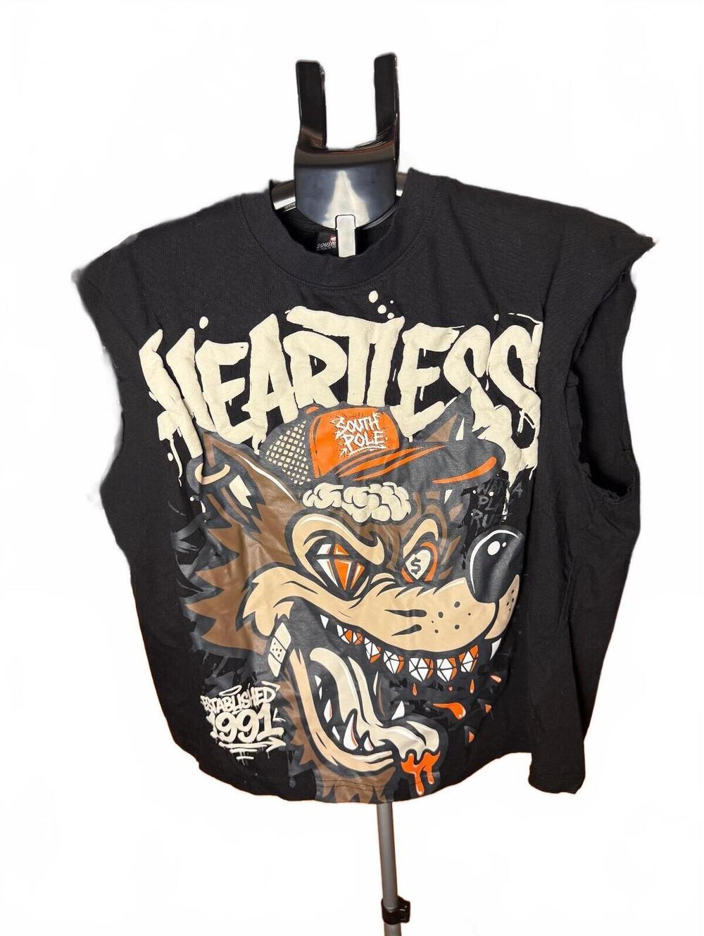 South Pole Heartless Graphic Sleeveless crop T Shirt werewolf sz L mens